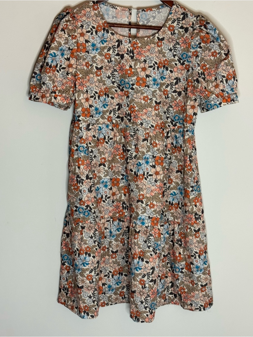 Floral Puff-Sleeve Midi Dress in Multi-Color
